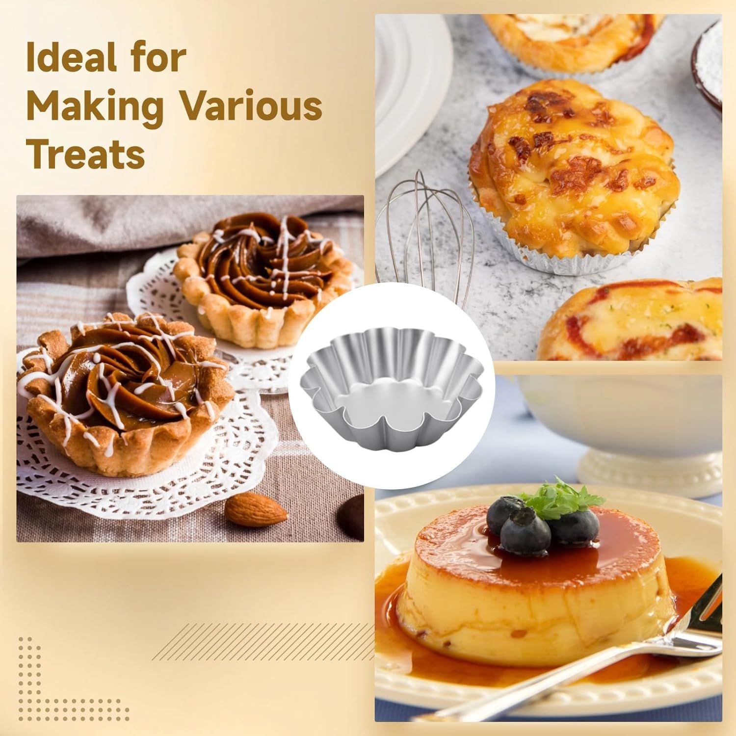 8 Pcs Large Ensaymada Molds, 4.8 In Bibingka & Tart Molds, Octagonal Aluminum Cake Pans With Stylish Wave Edges For Traditional Baking