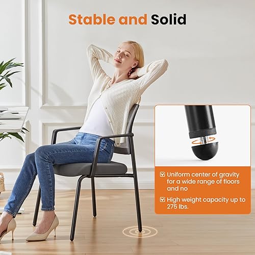 Miniatura 7 de Sweetcrispy Paquete de 2 sillas apilables con respaldo de malla, sillas apilables de tela tapizadas, sillas apilables de metal resistentes, fáciles