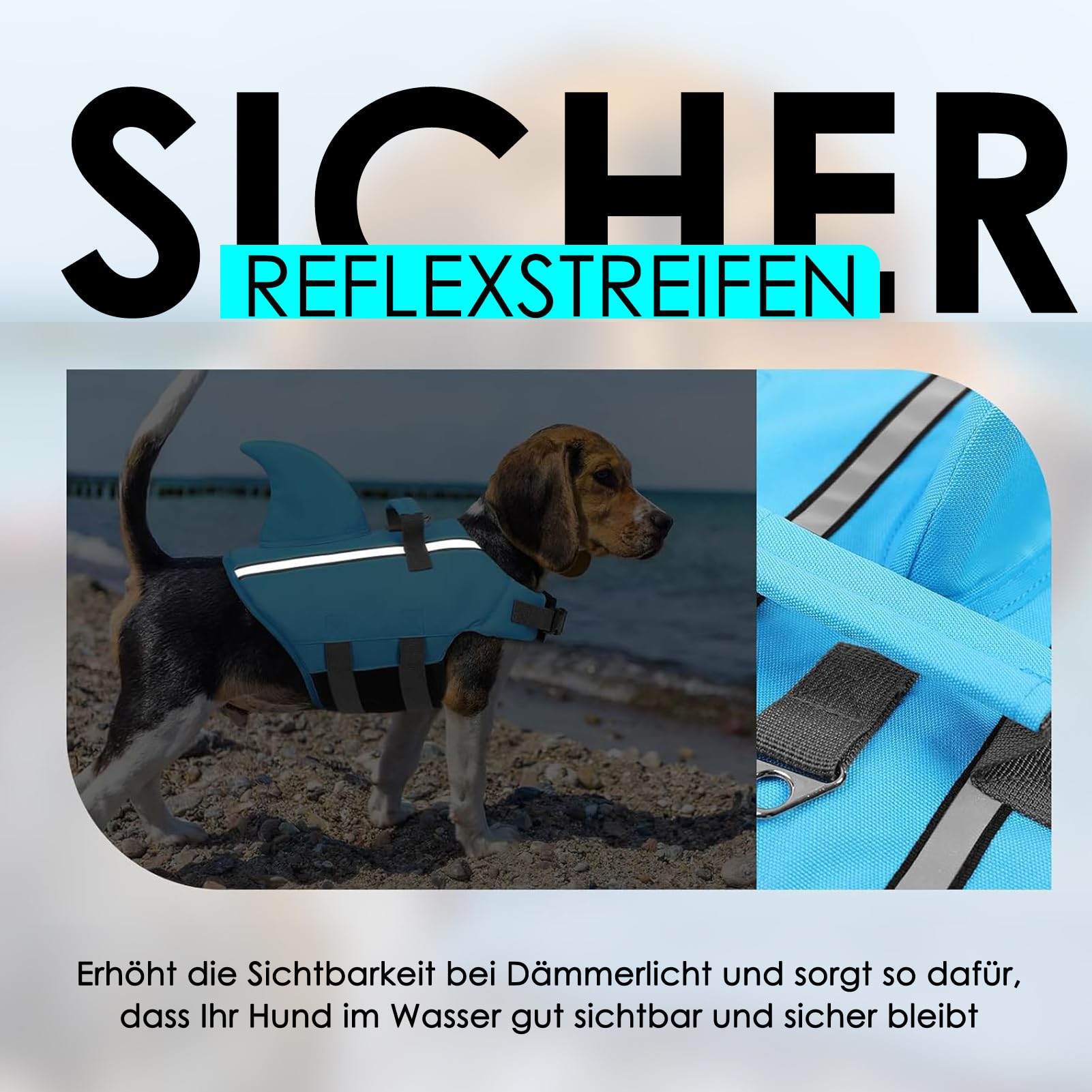 AOFITEE Hundeschwimmweste Hai Klein, Verstellbar Schwimmweste Hund Haiflosse mit Rettungsgriff, Reflektierende Hunde Schwimmweste Hohe Flotation Schwimmweste Rettungsweste für Kleine Hunde, Blau, S