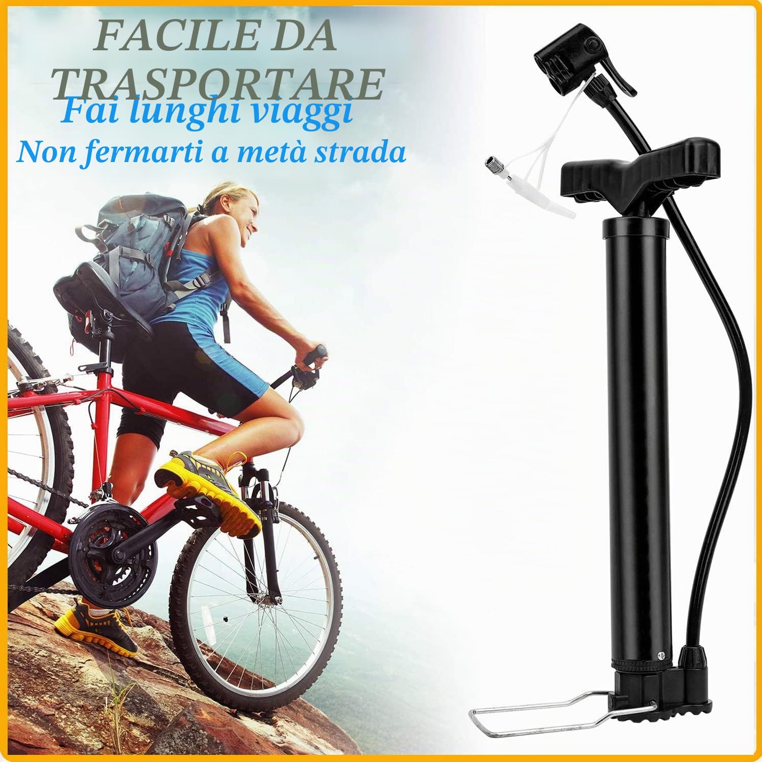 Taeku Pompa da Pavimento, Multifunzione 120 psi Portatile della Pompa per Bici MTB con Tubo Flessibile Adattatori per Presta e Schrader Valve per Bici Palle
