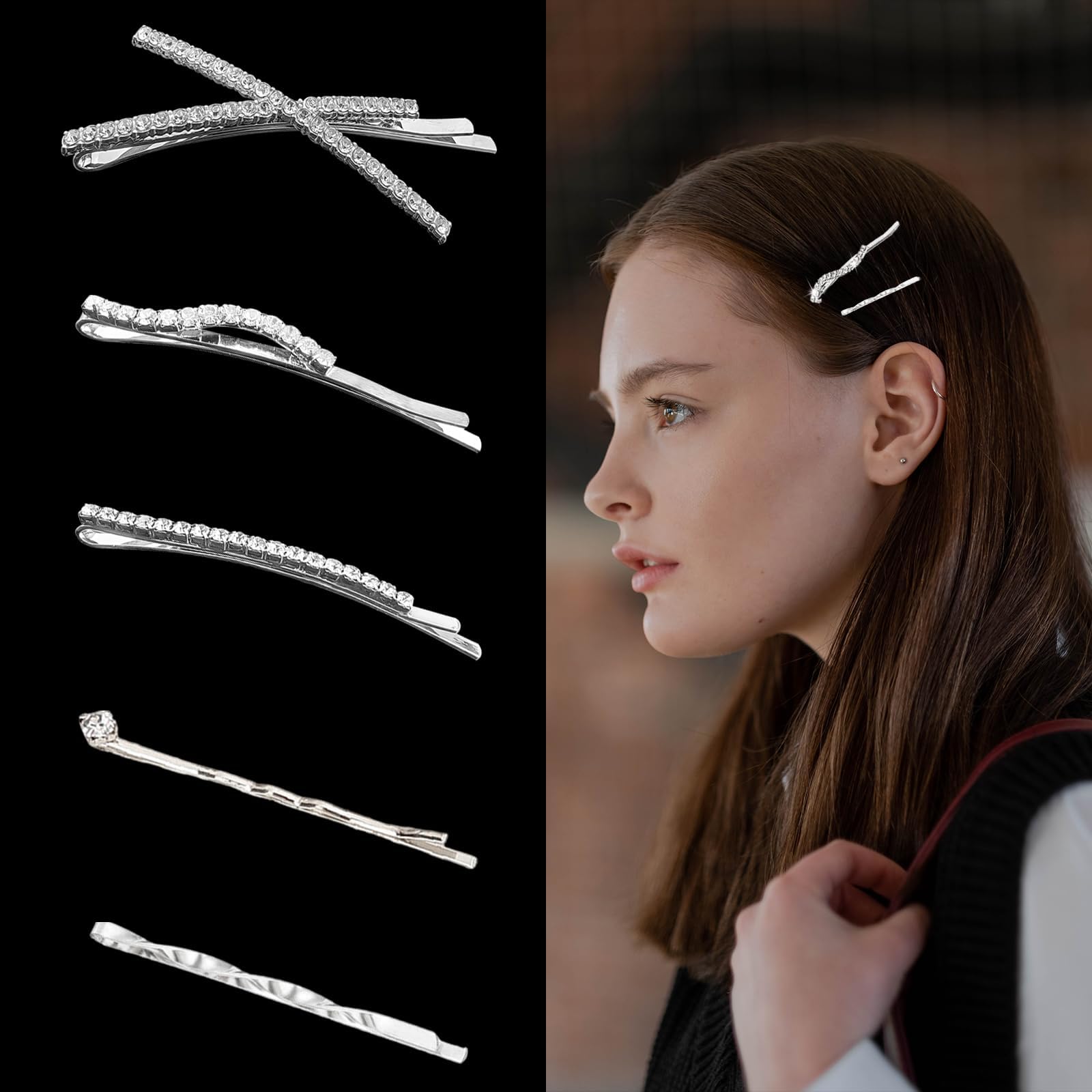 Amazon.com : 16 Pieces Silver Rhinestone Bobby Pins Set  display picture 1