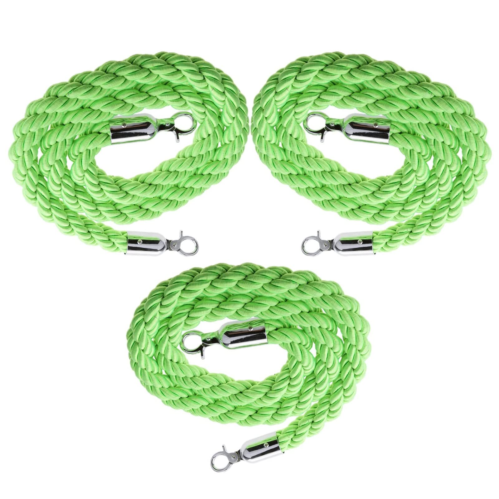 Cordon de guidage vert de 290cm avec crochets en argent poli pour barrière de sécurité