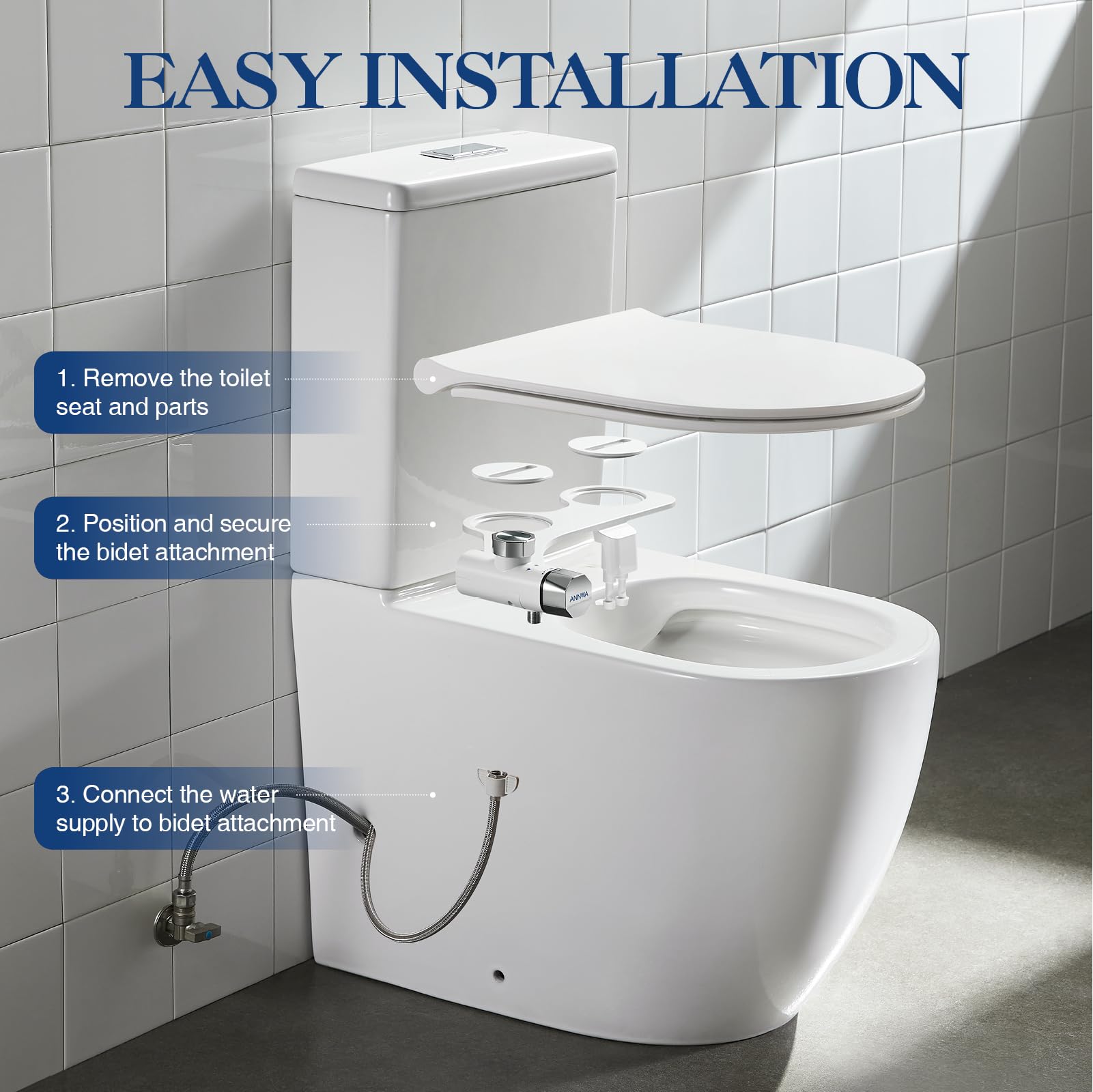 Pulvérisateur Bidet de Toilette Jet d’Eau Froide Toilette Japonaise Autonettoyante Non Electrique avec Double Buses Rétractables Autonettoyantes Nettoyage Avant et Arrière(TT17NA)