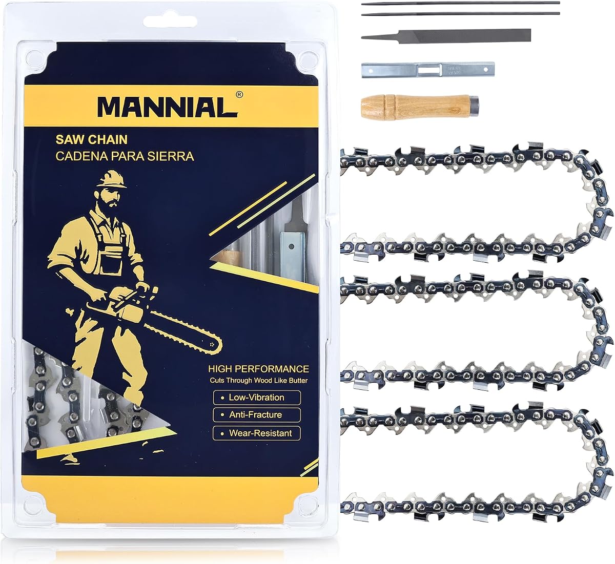 3Pack 20" Chainsaw Chain Fits Husqvarna 455 Rancher, Stihl, 3/8" .050" 72DL | with Sharpening Kit,Fits Husqvarna X-Cut S83G,455 Rancher,460 Rancher,Stihl MS290,MS310,MS311,MS390,MS391,Full Chisel