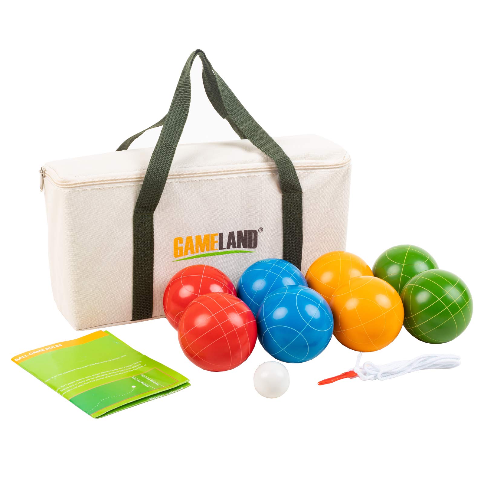 GAMELAND Bocce Ball Set with 8 Balls, Pallino, Case and Measuring Rope Outdoor Bocce Game for Backyard/Lawn/Beach