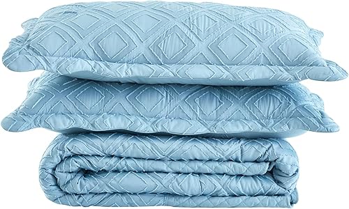 Miniatura 9 de Colcha de tamaño King de gran tamaño, patrón de diamante jacquard copetudo, aspecto bohemio chic estilo bohemio, ligero, 3 piezas, KingCal King,