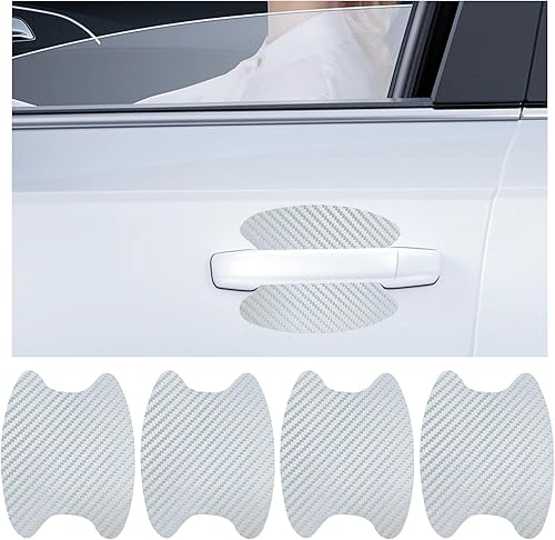 Dickno 4 calcomanías para manija de puerta de automóvil, películas protectoras de fibra de carbono que no dejan marcas, protector de taza de puerta