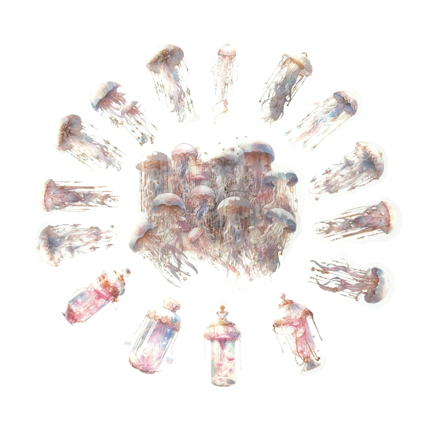 Obujopal 40 Pcs Jellyfish Stickers for Scrapbooking Junk Journal Water Bottle Planner Diary Phone Case Laptop Notebook Card Making Collage DIY Craft
