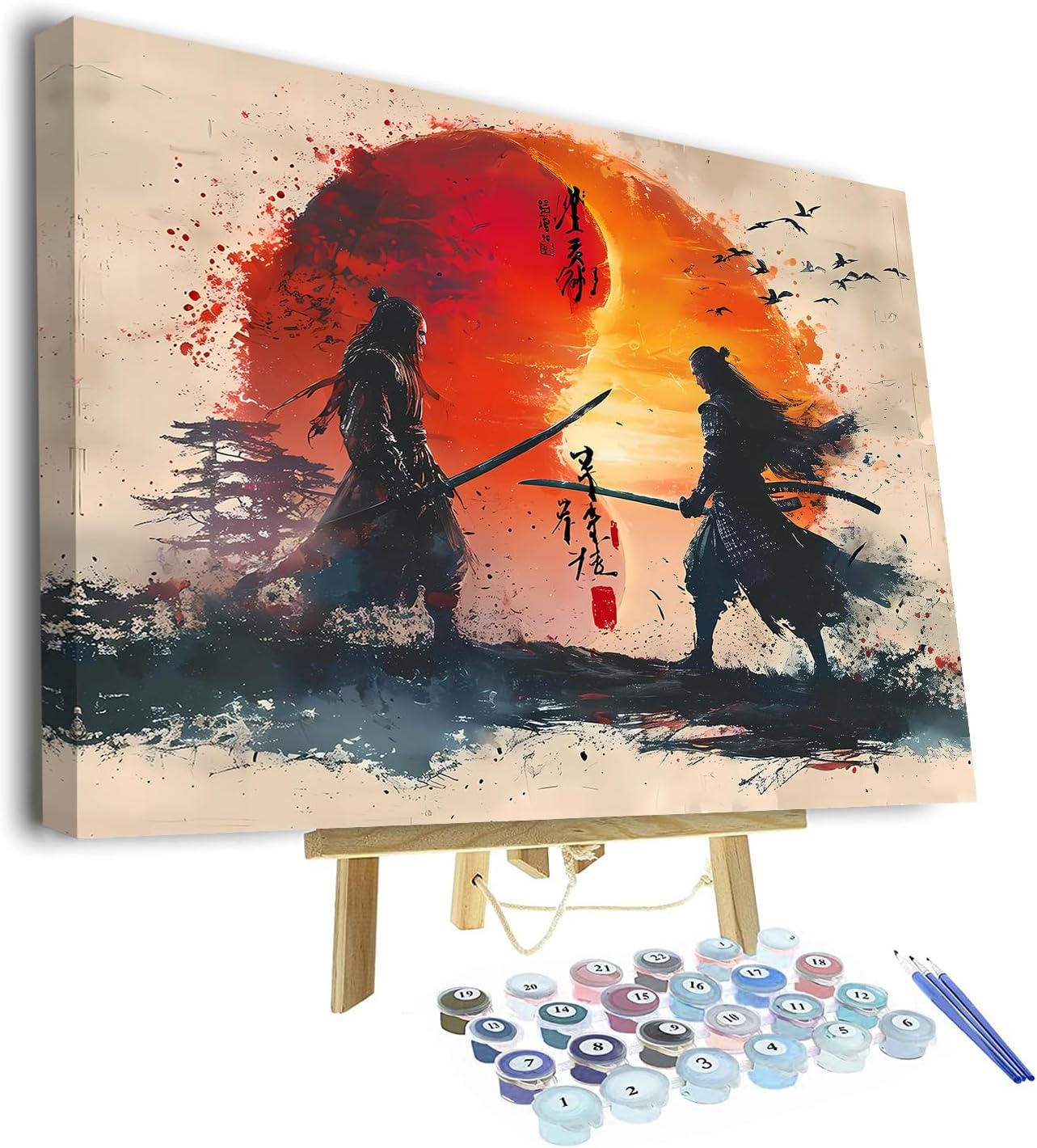 TUMOVO DIY Paint by Numbers Kit for Adults, Warrior Paint by Numbers, Yin Yang Adult Paint by Numbers Kits on Canvas, 16X20 Inch Janpese Style Paint by Numbers for Adults Beginners Framed