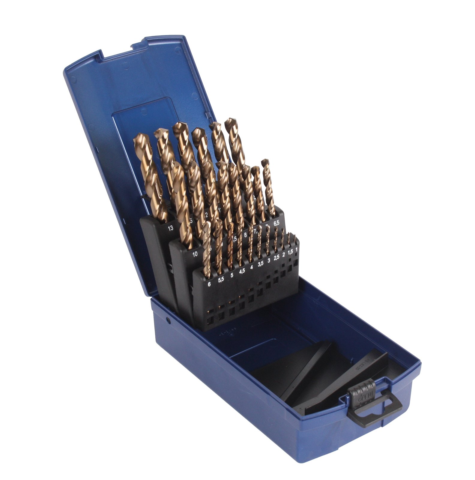 Set punte da trapano elicoidali, 25 pezzi, DIN 338, HSS-CO, tipo N, finitura in oro, 1,0 - 13,0 mm x 0,5 mm