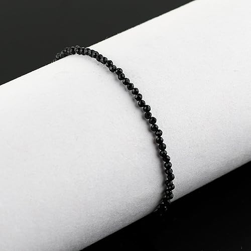 Miniatura 3 de Natural Black Tourmaline Beads Bracelet Micro Faceted Gemstones Jewelry For Her, Birthstone Energy Healing Crystals, Silver Plated Chain 8 inch