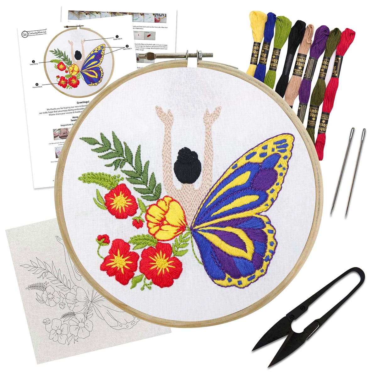 picknMAKE Cross Stitch Embroidery Kit for Beginners & Adult, Featuring a Lady with flower & Butterfly Wings, Printed Fabric, Instructions Papers, Threads & Needles All Materials Included (B0D9B487ZY) Amazon Price History, Amazon Price Tracker