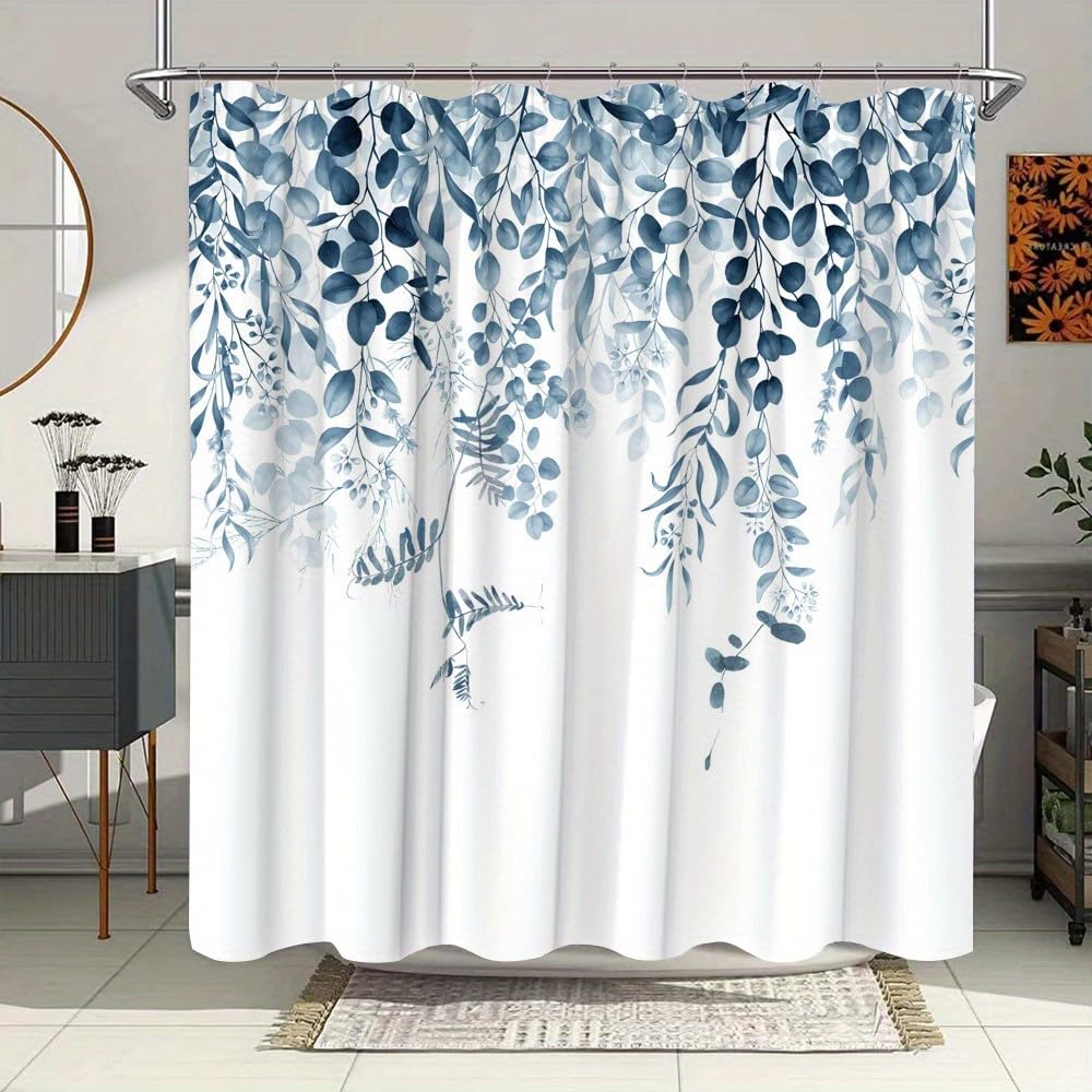 GLKSDLPO Elegant Blue & White Wisteria Shower Curtain - Watercolor Leaves Bathtub Curtain, Stylish Bathroom Decor, All-Season(145x190cm/57x75in(WxH))