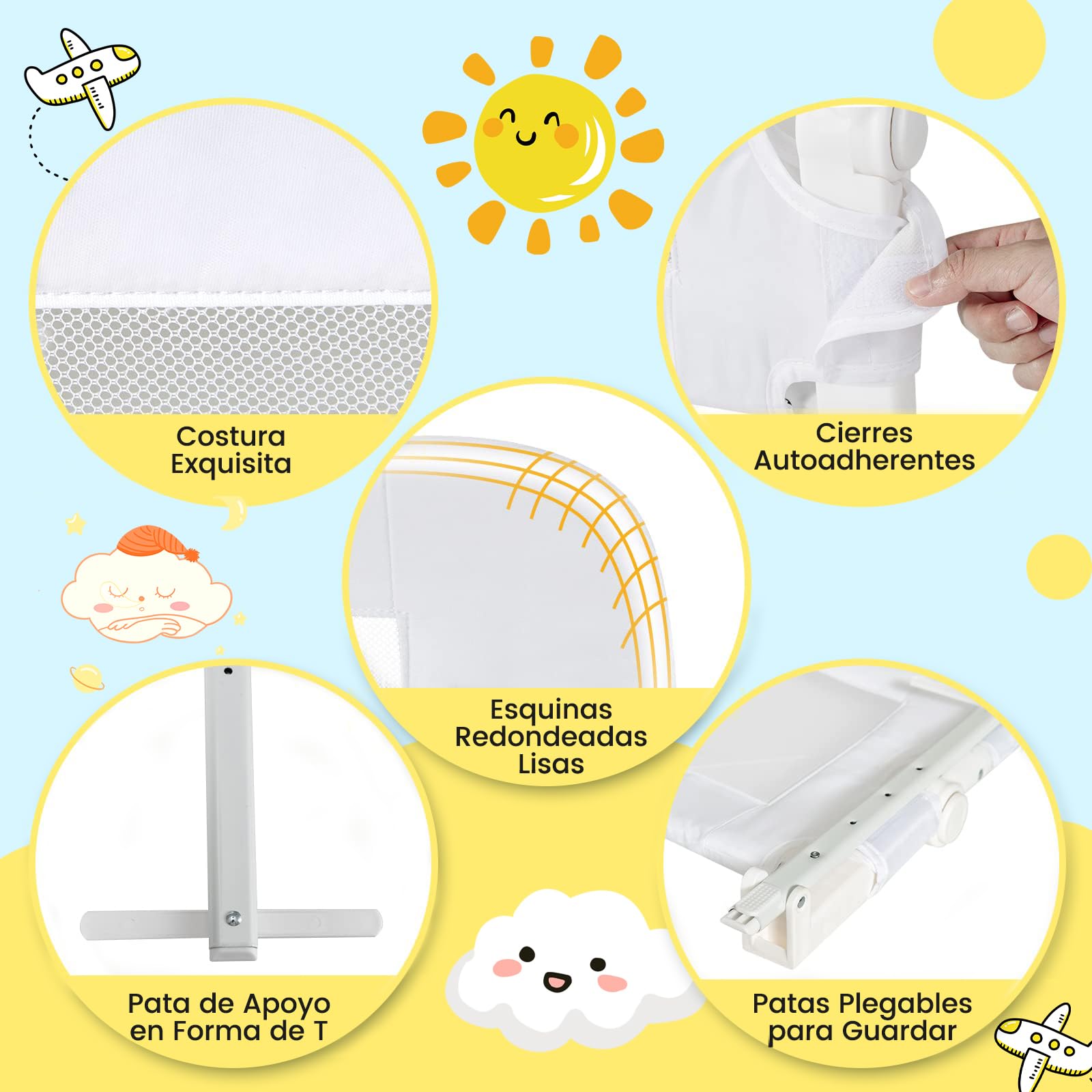 RELAX4LIFE Barrera Seguridad Niños Cama Plegable 105/120/150cm, Barandilla Cama Niño Abatible de Metal y Tela Oxford con Malla Transpirable para Camas Individuales y Dobles (Blanco, 150x40x42cm)
