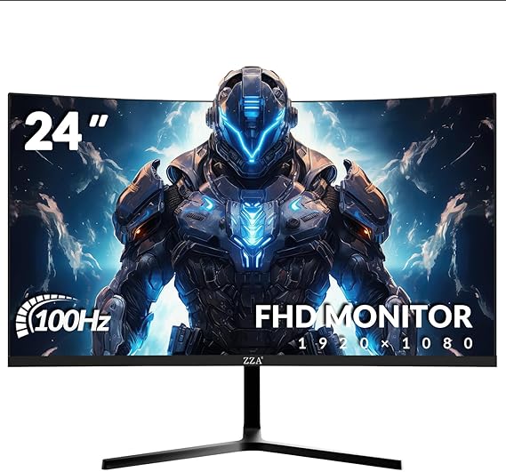 Amazon.com: ZZA Monitor curvo para juegos de 24 pulgadas, FHD 1080P 100Hz, gama de colores 120% sRGB, biseles ultrafinos, filtro de luz azul para el cuidado de los ojos para oficina en casa : Electrónica