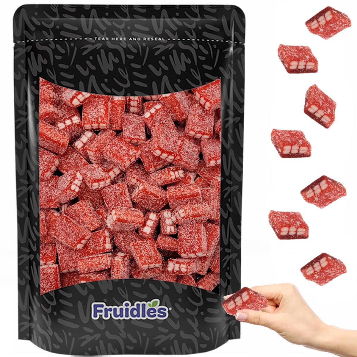 Fruidles Strawberry Bricks Gummy Candy, Delicious Licorice Sugar Coated Fruit Flavors Gummies (Half-Pound)
