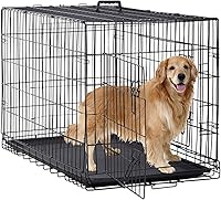BestPet 48" Black Foldable Dog Crate for Large Breeds - Double Doors, Secure Latches, Leakproof Tray, Portable Metal Kennel for Travel & Home