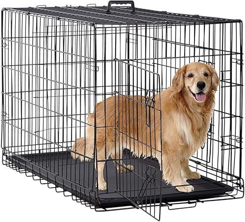 BestPet | Dog Crate | 48" | Black | Foldable Metal Kennel with Double Doors, Secure Slide-Bolt Latches, Leakproof Tray | Portable Dog Cage for Large
