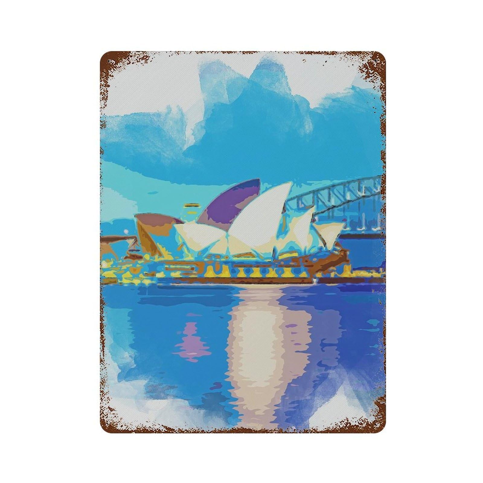 Sydney in Watercolor Decorative Tin Sign 15.7"x11.8", Retro Wall Decor for Basement, Hobby Room And Garage Decor