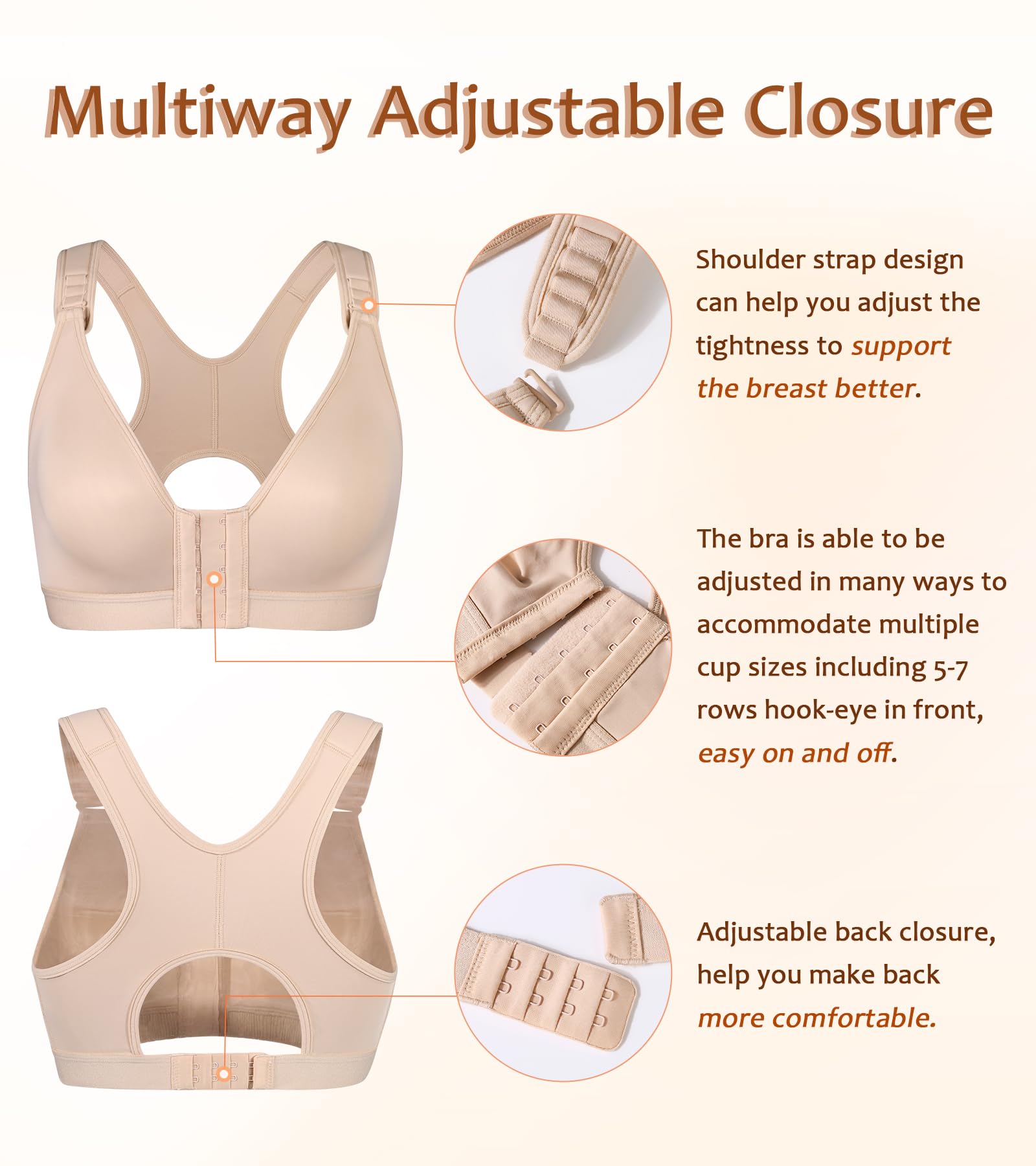 DotVol Bra Reggiseno Postoperatorio, Pulsante Anteriore, Minimizer Sportivo, Petto Regolabile, Racerback Comfort Bra