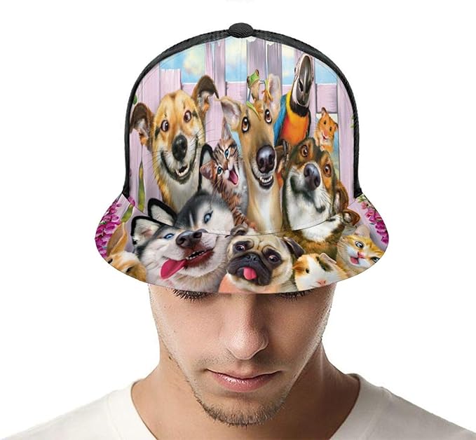 Unisex Baseball Cap Lustige Hunde und Katzen Garten Party 3D Hip Hop