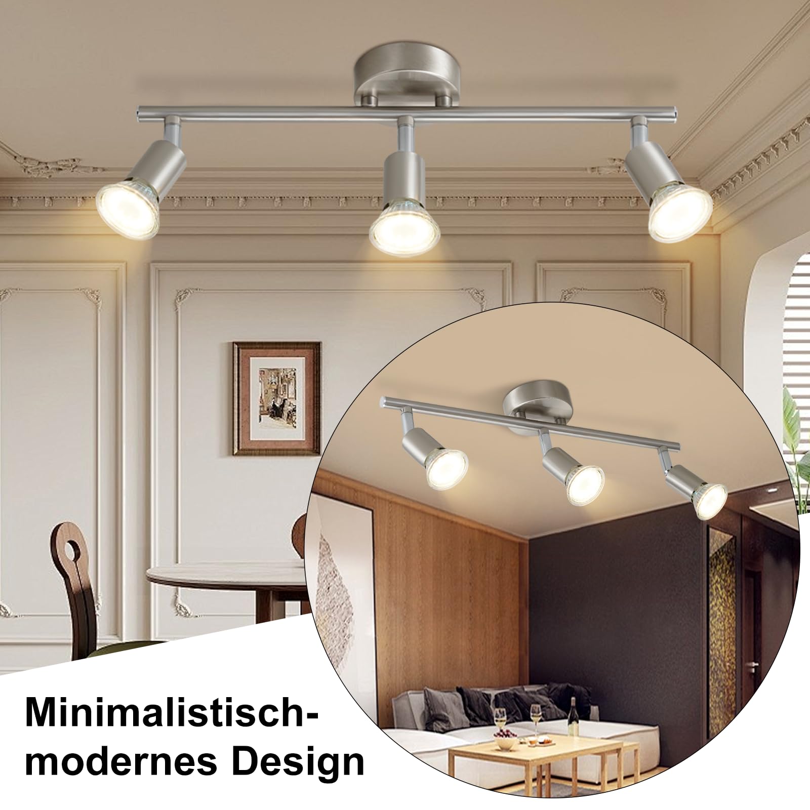 Lampa sufitowa LED 3-płomieniowe reflektory sufitowe GU10 Obrotowa 330°Przemysłowa lampa sypialnia Jadalnia bez żarówek