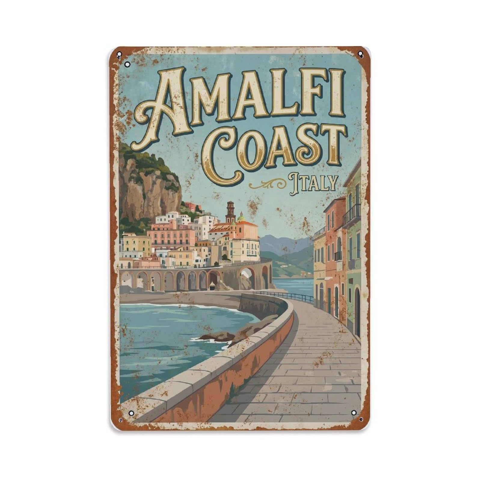 Vintage Travel Embankment Italy Seaside Metal Tin Sign Plaque Wall Decor for Cafe, Club Bar, Office, Home Garden Metal Poster 8x12Inch