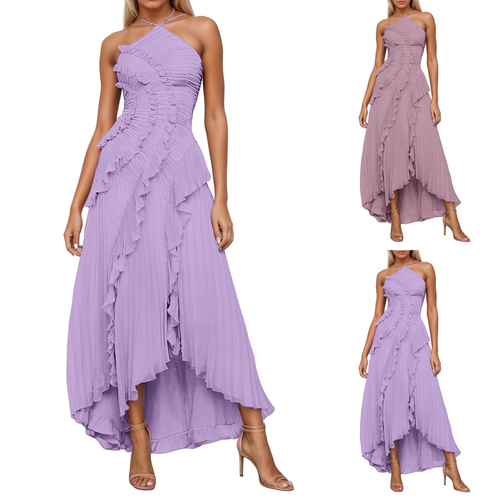 Vestido largo con volantes para mujer, estilo bohemio, maxi, vestido de playa, ligero y aireado, vestido de verano plisado, vestido de baile con abertura, elegante, vestido de noche, vestido de noche