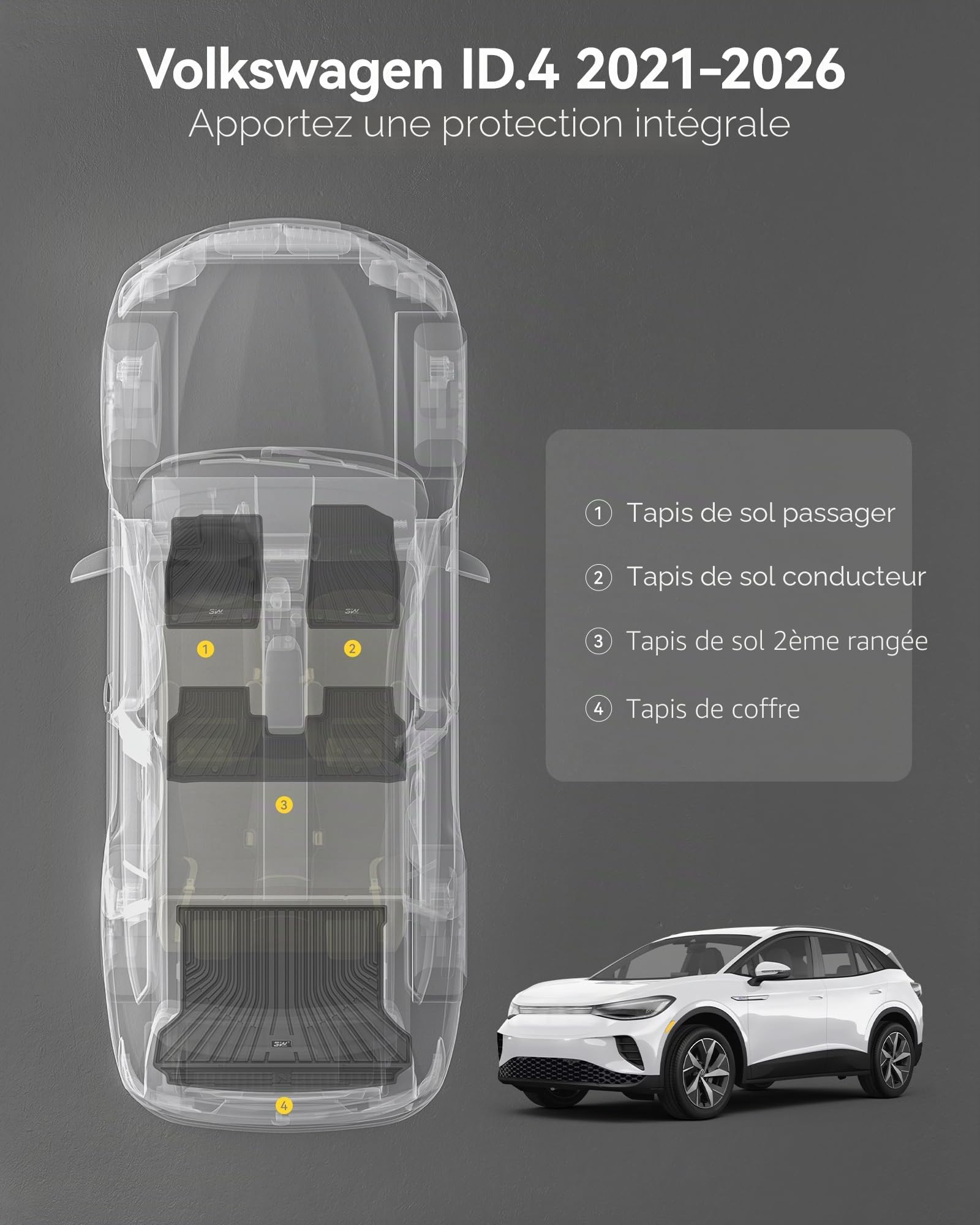 3W Kit Tapis de Sol et Coffre pour Volkswagen ID.4 E21 2020-2026