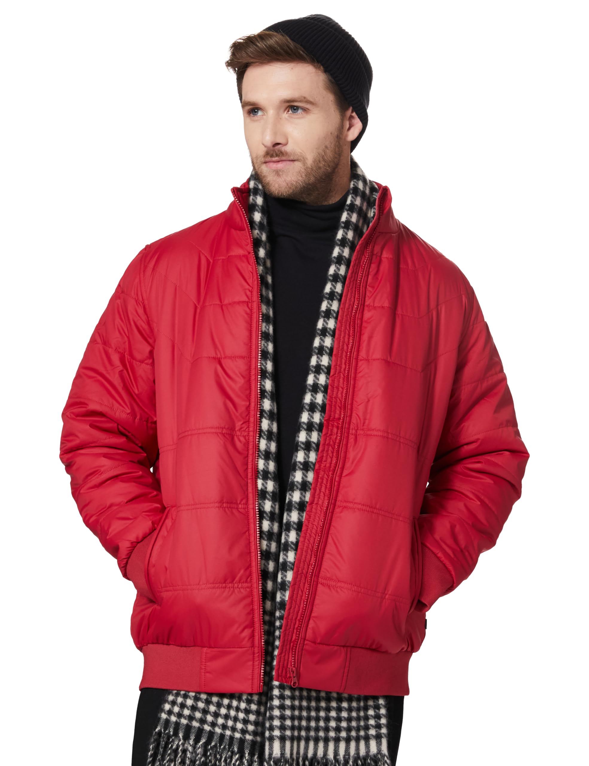 Amazon Brand - Symbol Polyester Men's Essential Quilted Standard Length Bomber Jacket (Aw20-Qb-Sy-01_Maroon_Medium)