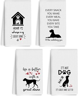 4PCS Great Dane Kitchen Towels, Dog Lover Gifts for Women & Mom | Great Dane Gifts Reusable Dish Towels for Kitchen Bathroom Home Decor, Waffle Weave Microfiber Absorbent Hand Cloth Tea Towel