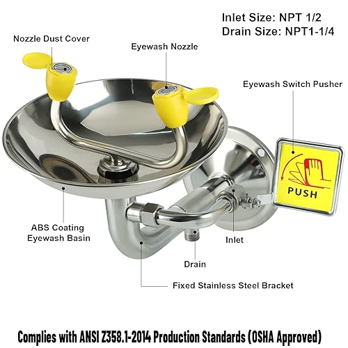 Miniatura 5 de Estación de lavado de ojos de emergencia montada en la pared, kit de estación de lavado de ojos portátil de primeros auxilios Yeipower de acero