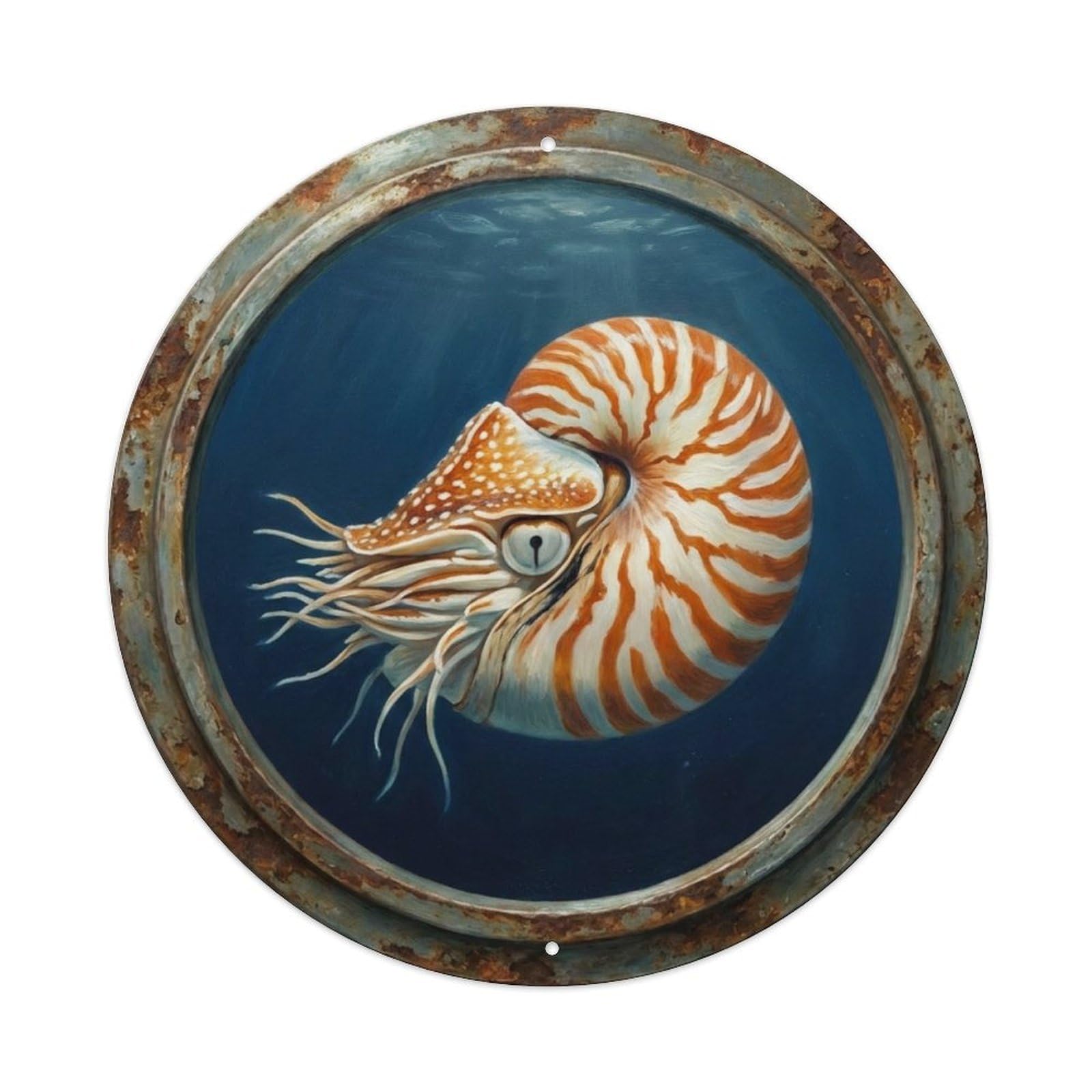 Vintage Porthole Nautilus Spiral Ship Window Undersea Deep Sea Metal Tin Sign