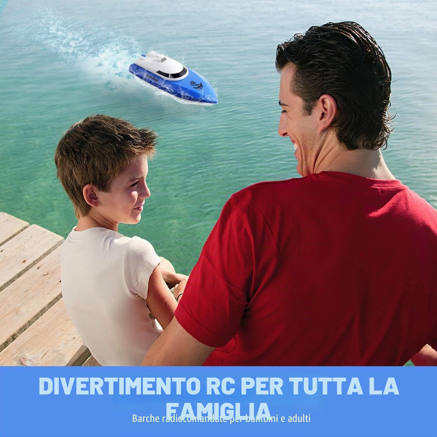 Barca Telecomandata per Bambini, Barca RC con Oltre 100 Minuti di Gioco, Barca ad Alta Velocità da 2,4 GHz per Lago/Piscina/Stagno, Giocattolo da Gioco Acquatico, Regalo per Ragazzi e Ragazze - Blu