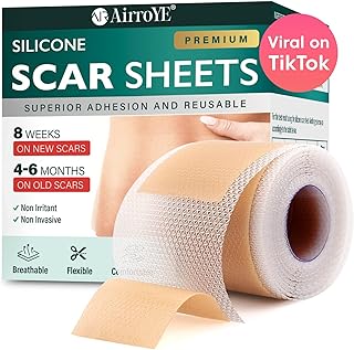 AirroYE Silicone Scar Sheets,Silicone Scar Tape(1.6"x 120" Roll-3M), Reusable and Effective Scar Removal Sheets, Silicone Scar Removal Sheets for Surgical Scars,Healing Keloid, C-Section, Tummy Tuck