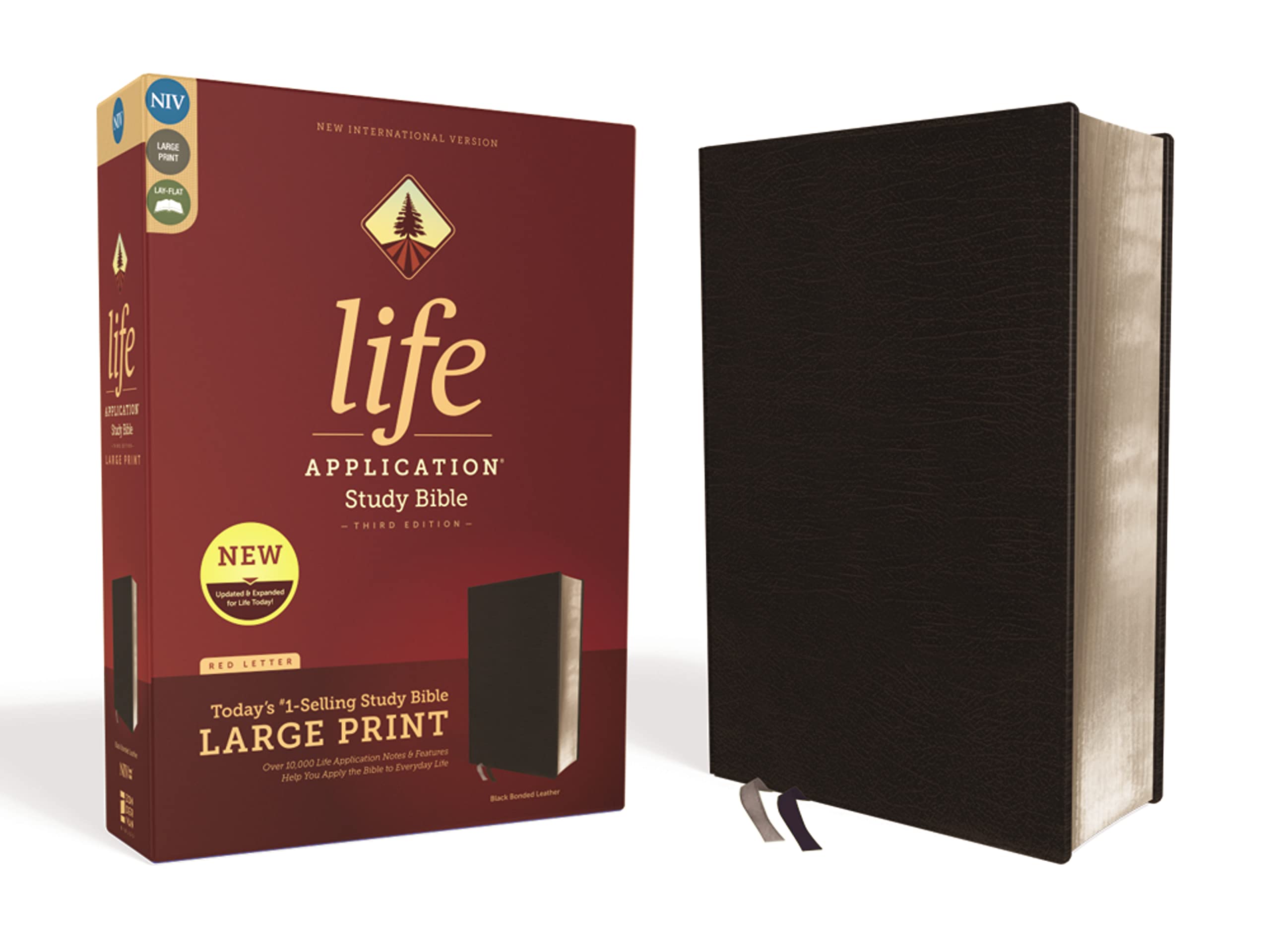 NIV, Life Application Study Bible, Third Edition, Large Print, Bonded Leather, Black, Red Letter Bonded Leather – Large Print, April 28, 2020
