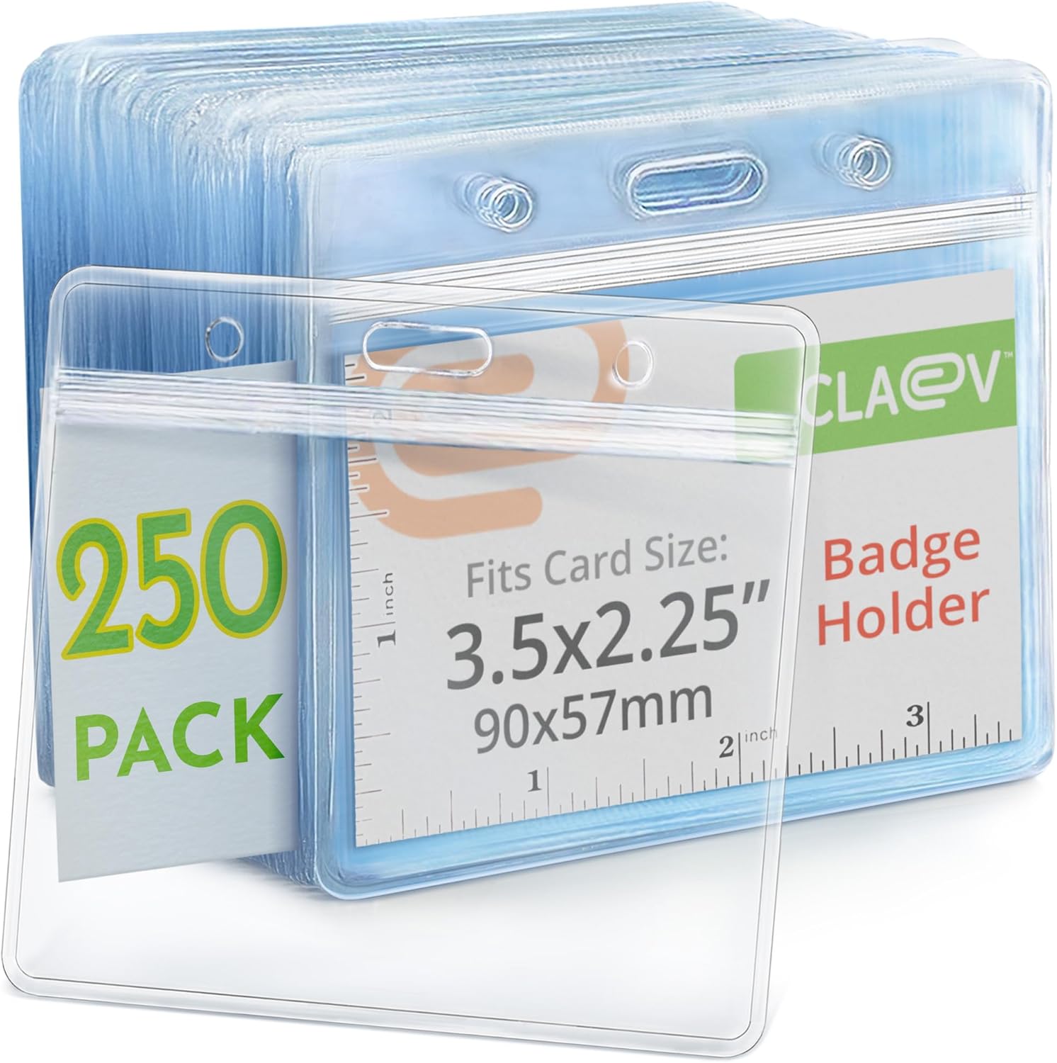 Claev Fast Seal Horizontal ID Badge Holders (3.5x2.25 inch Standard, 250 Pack), Clear Waterproof Plastic Name Card Holders for Conferences, Conventions, Offices & Schools