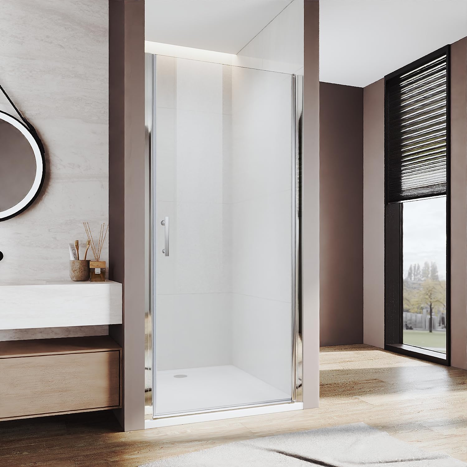 semi-frameless pivot shower door 32" w x 72" h, ucalafee polished chrome glass door with 6mm sgcc clear tempered glass, reversible design, waterproof seal, anti-fog & easy clean coating