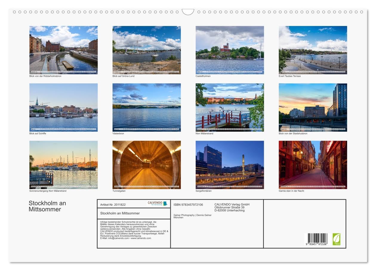 Stockholm an Mittsommer (Wandkalender 2026 DIN A2 quer), CALVENDO Monatskalender: Stockholm im Licht der Mittsommernacht. (CALVENDO Orte)