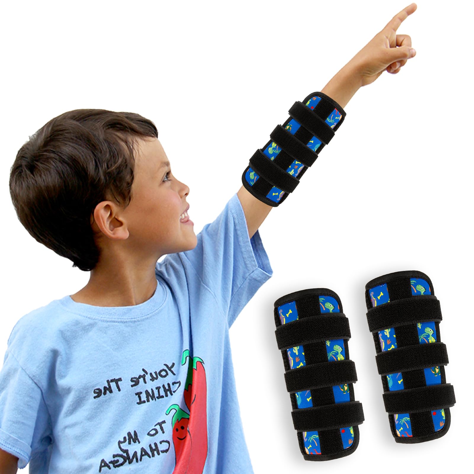 2 protectores de codo de dinosaurio para evitar la succión del pulgar, tratamiento para morderse las uñas para niños y niñas, prevención de morderse la nariz.