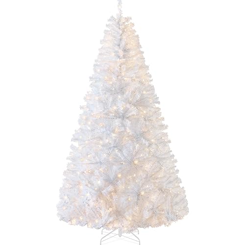 Best Choice Products White Christmas Tree 7.5ft Pre-Lit Artificial Pine Tree Premium Holiday Decoration w/Warm White Lights, Stand, Easy Assembly