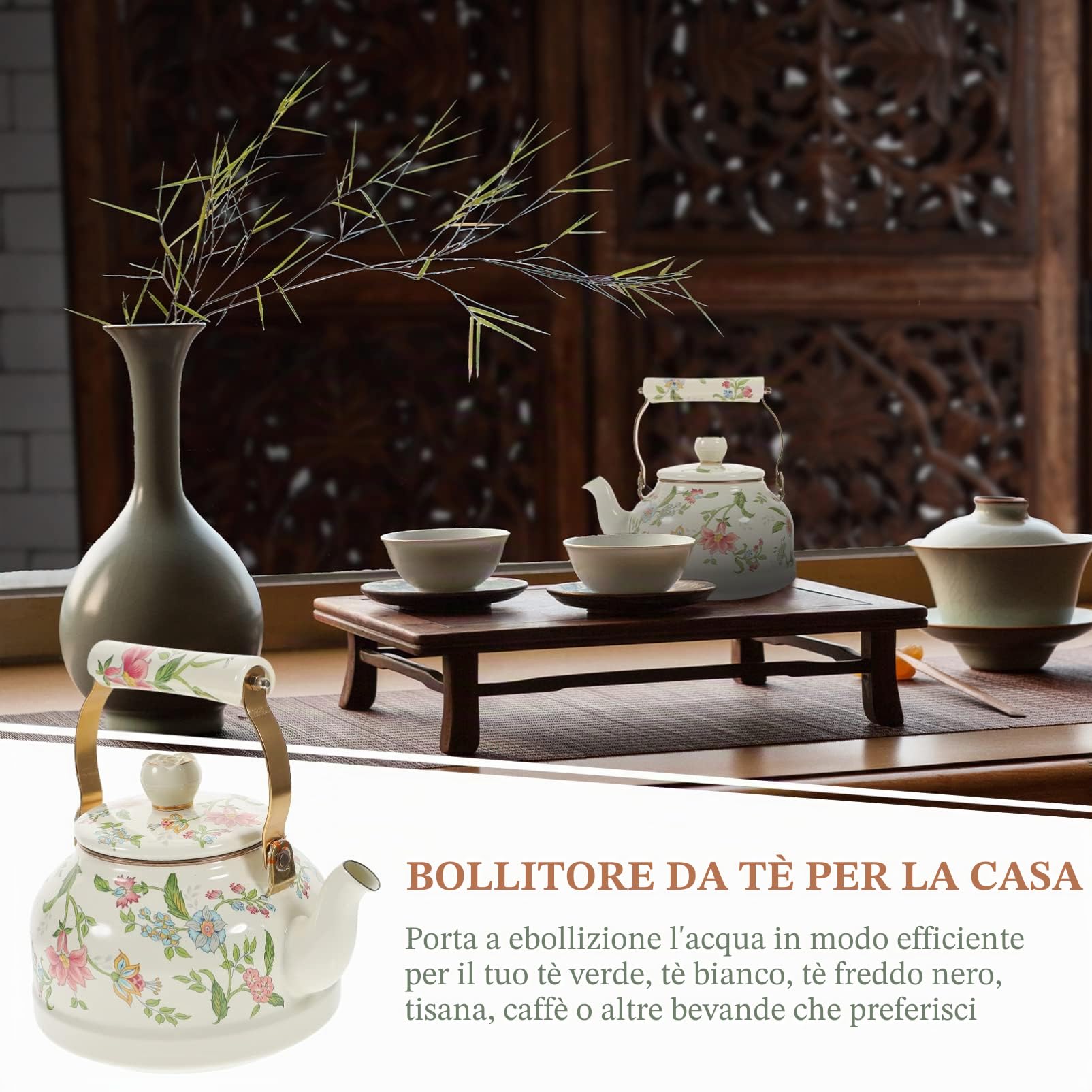 Teiera Vintage 2,5 in Smalto Bianco, Bollitore Retrò