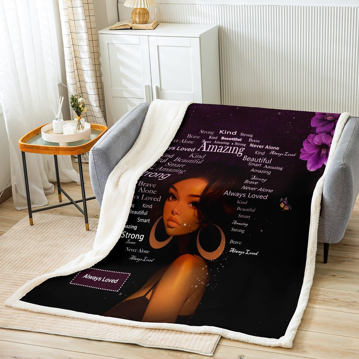 Castle Fairy Ethnic Girl African Bed Blanket for All Season Green Palm Leaves Plush Throw Blanket,Queen Crown Black Hair Home Decorative Flannel Blanket Beautiful Lady Blanket for Sofa Couch 60"x80"