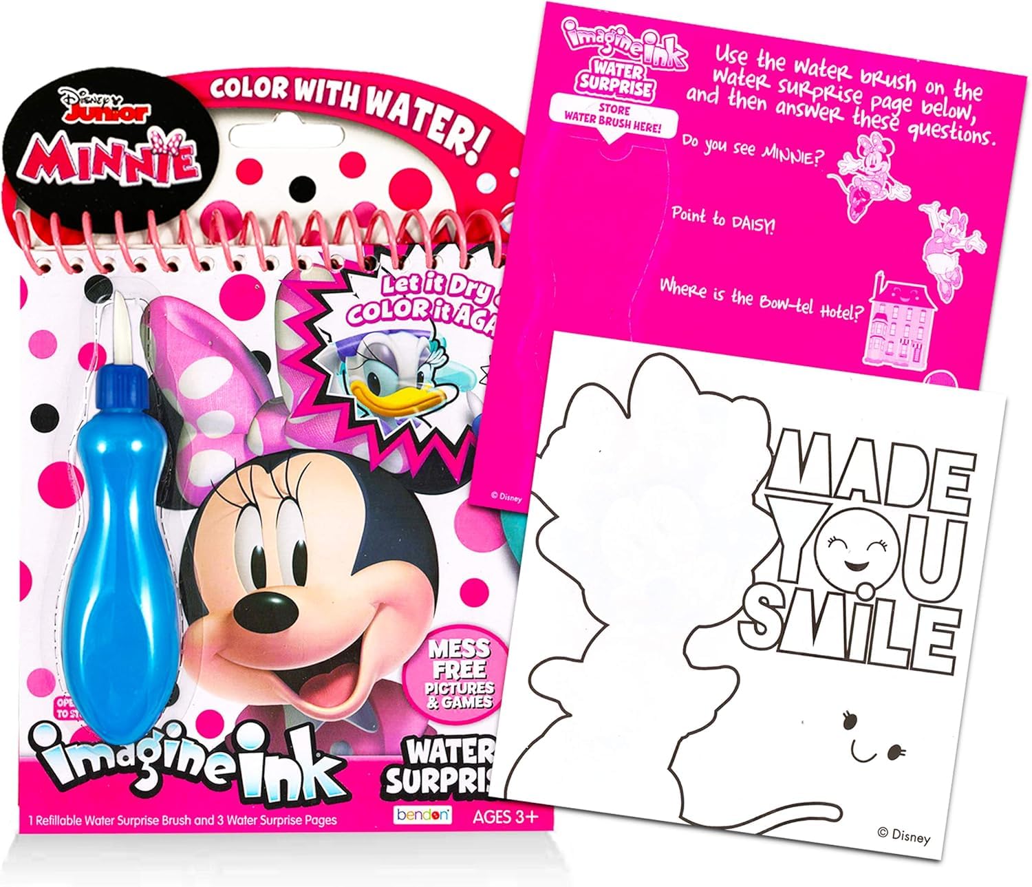 Disney Zestaw Color with Water dla dziewcząt – 3 kolorowanki z pędzlami niespodzianką z motywem wody z księżniczkami, mrożonymi i myszką Minnie, sztuka i rękodzieło