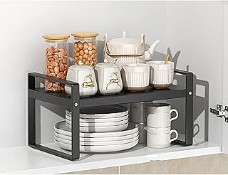 [YXSNG] 伸縮収納棚 キッチン 卓上 ラック キッチン収納 収納棚 伸縮 キッチン雑貨 スリム ブラック ディッシュラック 収納ラック ホワイト 幅伸縮 スチール棚 デスクラック 36*28*18 伸縮収納ラック 棚 机上収納