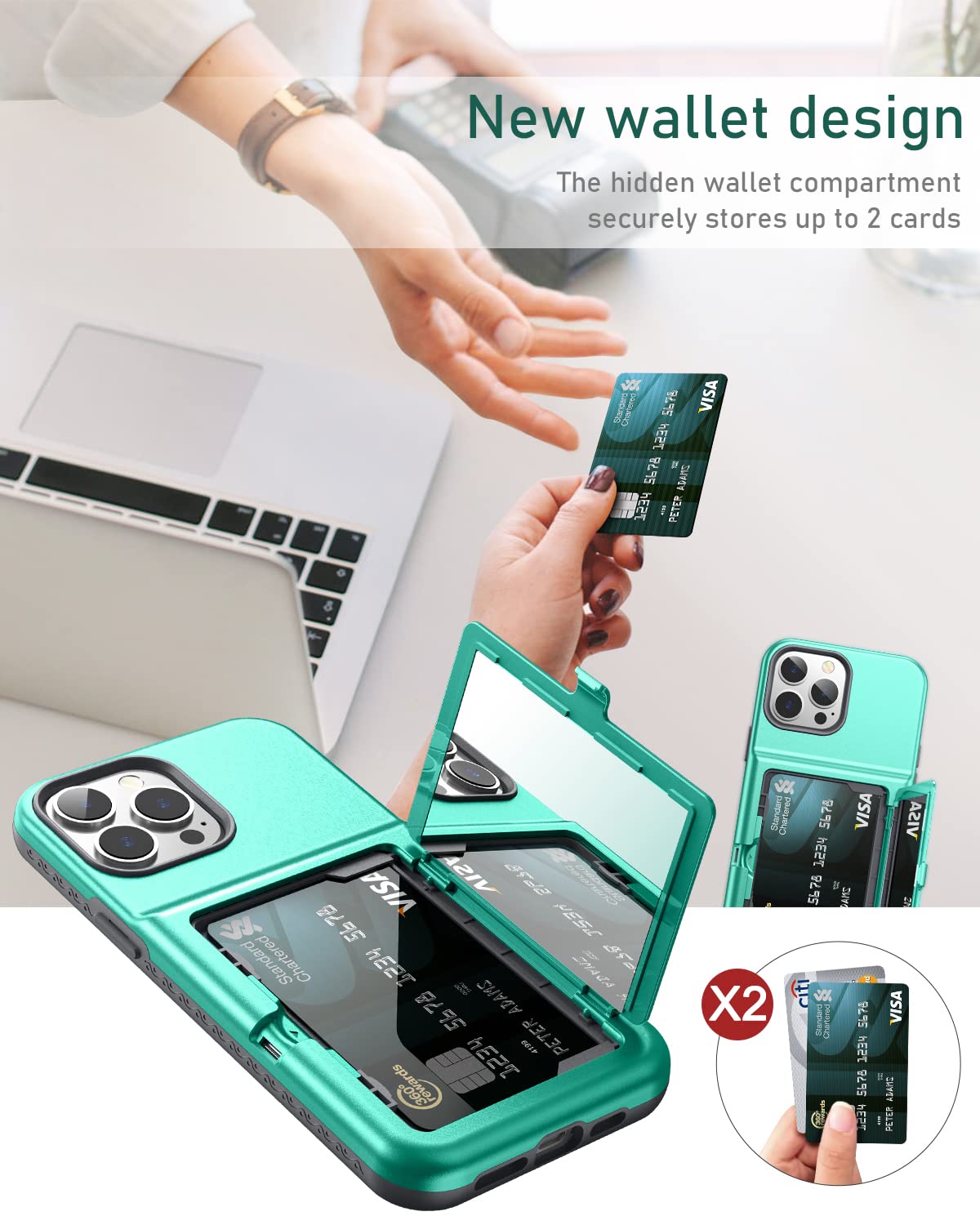 Custodia a portafoglio per iPhone 13 Pro Max con porta carte
