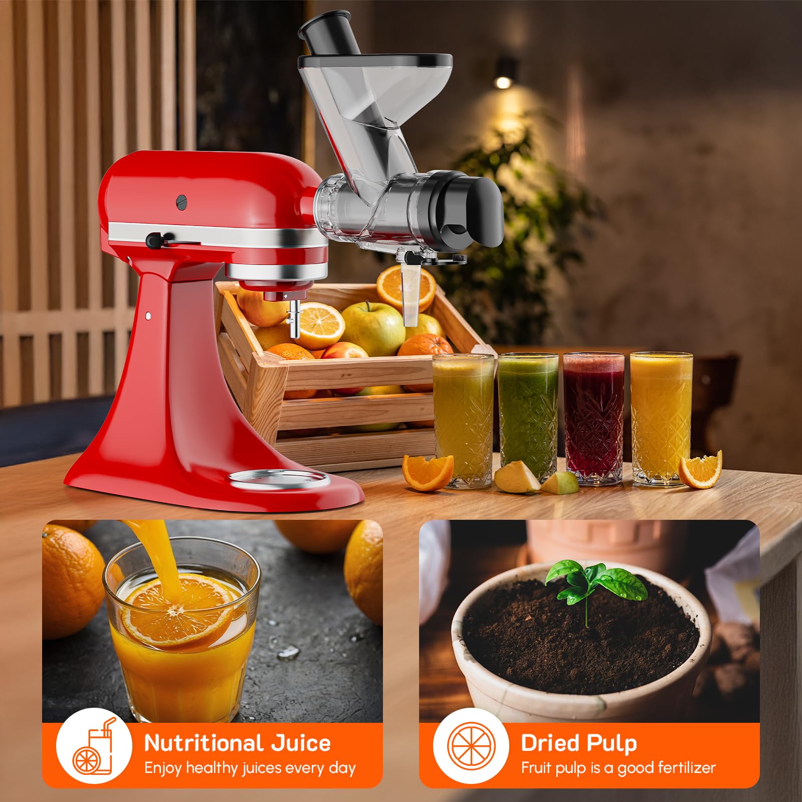 COFUN Entsafter Aufsatz für KitchenAid Mixer, Slow Juicer Aufsatz für Kitchen Aid, Kaltpresse Entsafter Maschine mit Dual Mouth Feed Chute für KitchenAid Zubehör