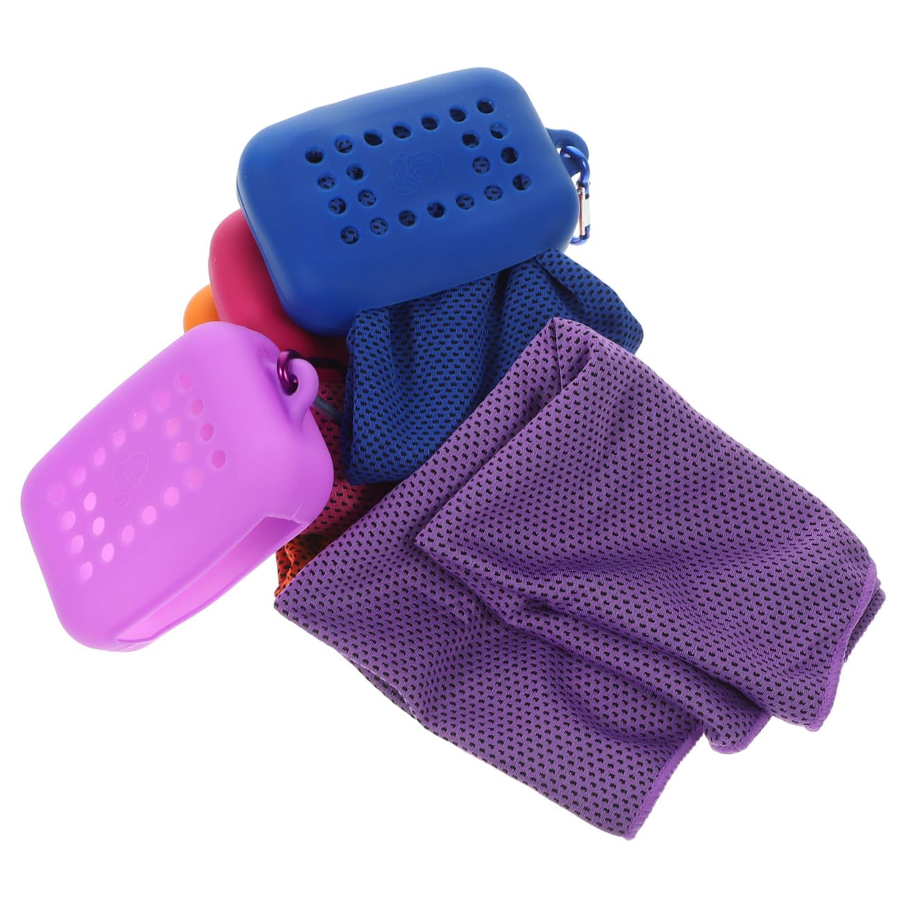 WOONEKY Lot de 4 serviettes de glace en polyester avec housse en silicone - Serviettes rafraîchissantes à séchage rapide et très absorbantes pour fitness et yoga dans un étui de voyage pratique