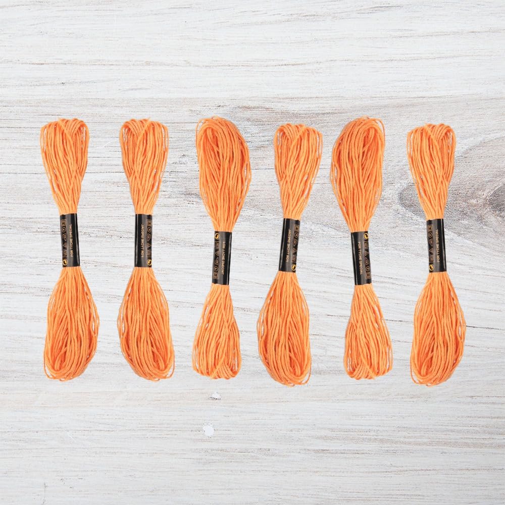 Embroidery Floss Pack – 6 Skeins, 8.7 Yards Each – Mango Orange Embroidery Floss for Needlework, DIY Bracelets, Crafting, Weaving