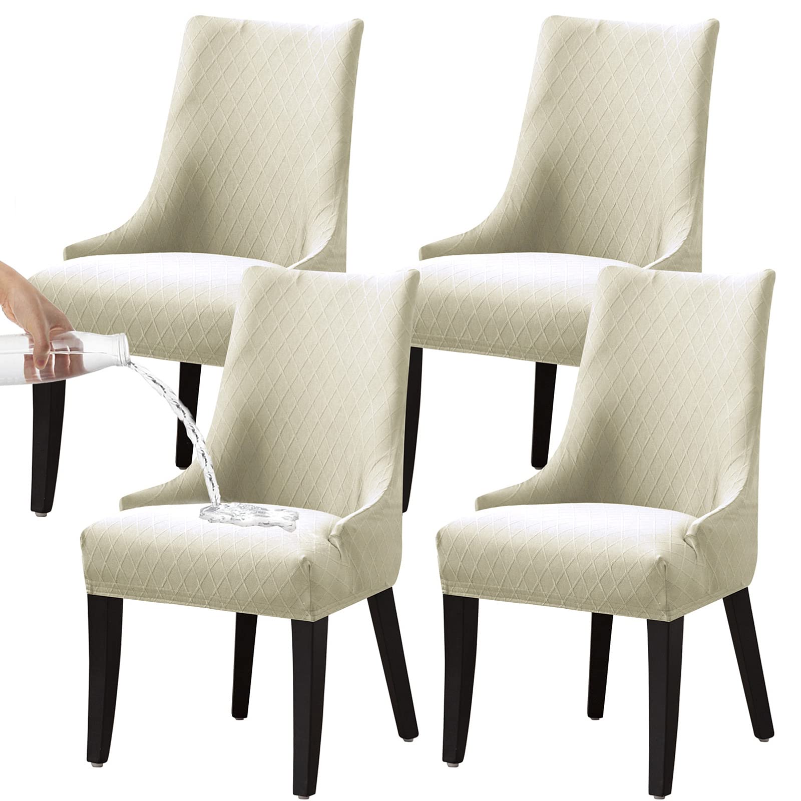 Mswborml Grande Fundas Sillas de Comedor con Brazos 4 Piezas, Enrejado Fundas para Butacas Orejeras con Espalda Grande, Antideslizante Funda para Sillas de Cocina, Lavable en La Lavadora,G